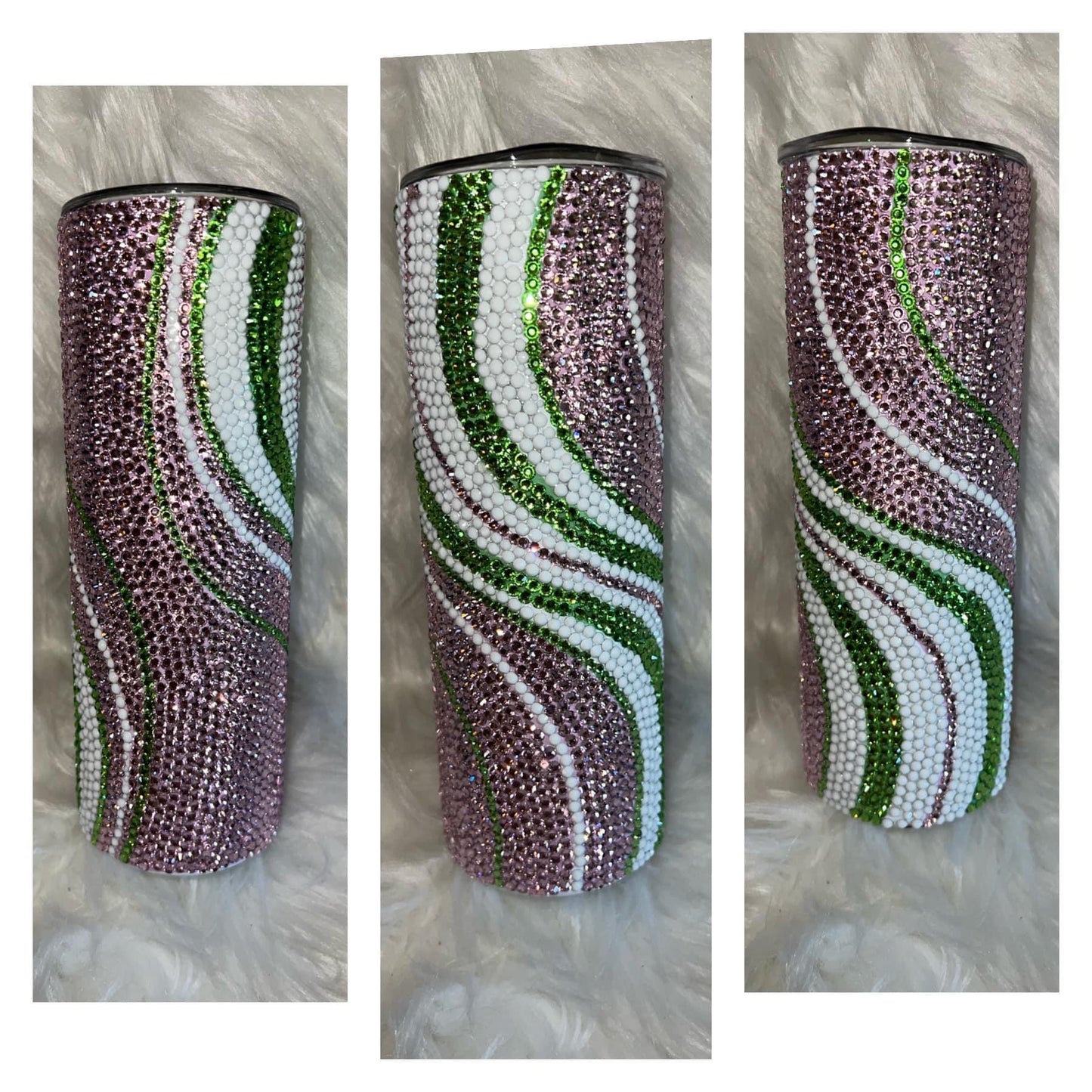 Pink, White & Green Wave 20oz. Rhinestone Tumbler
