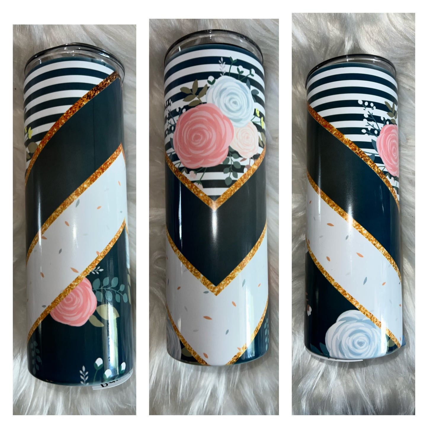 Navy Flowers Stripes v-Split 20oz. Sublimation Tumbler