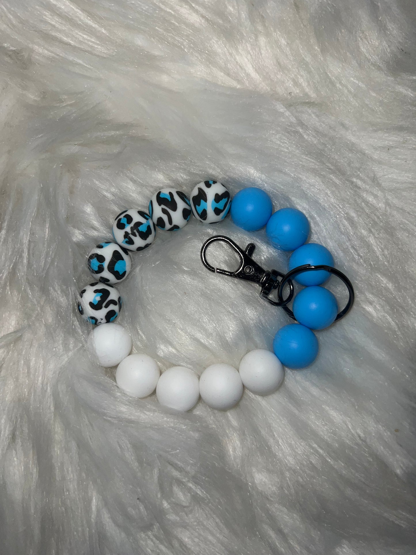 Leopard blue and White Wristlet
