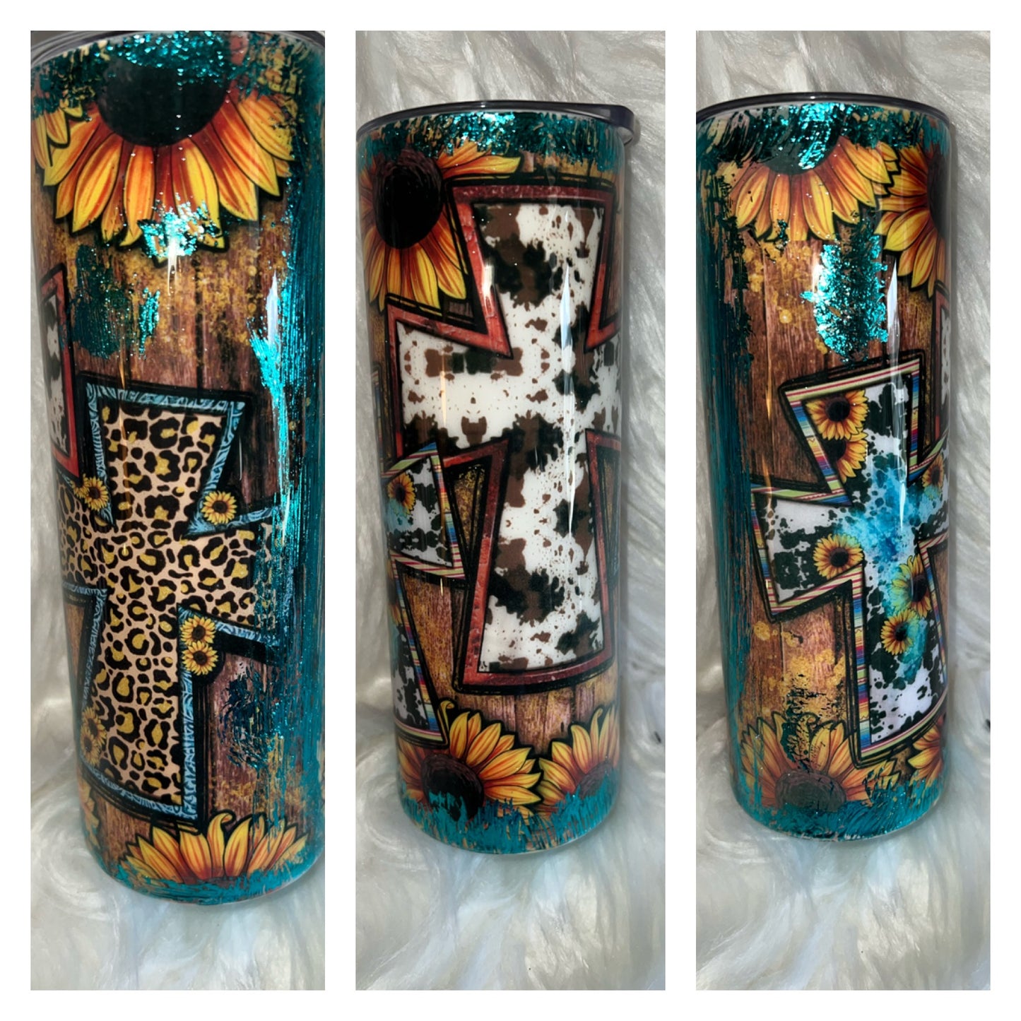 Cross Sunflowers Cow Print 20oz. Epoxy Tumbler