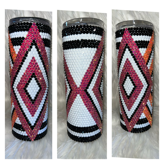 20oz. Geometric Orange, Pink, Black & White Rhinestone Tumbler