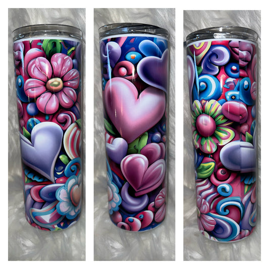 Puffy Hearts and Flowers 20oz. Sublimation Tumbler