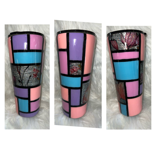 Multi Color Squares with Snow Globe Bottom 24oz. Epoxy Tumbler