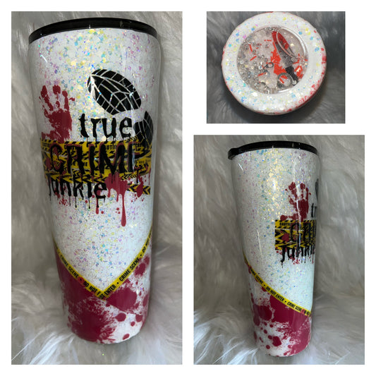 True Crime Junkie With Snowglobe bottom Print 20oz. Epoxy Tumbler