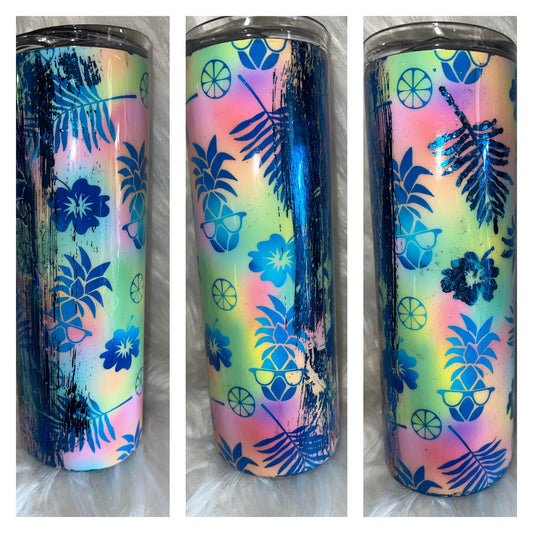 Floral and Blue Foil 20oz. Epoxy Tumbler