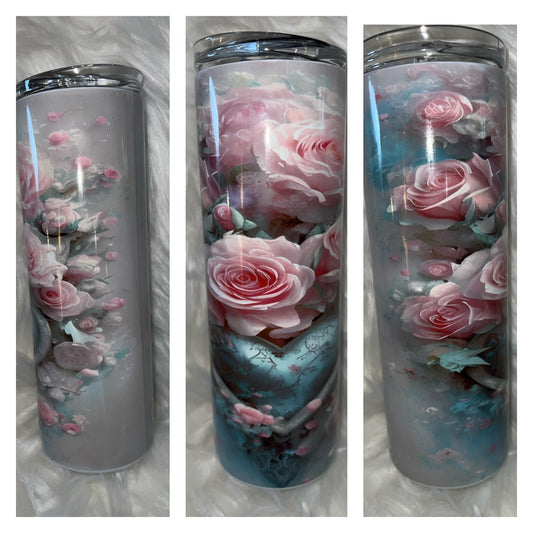 Pink Roses Gray/Blue 20oz. Sublimation Tumbler