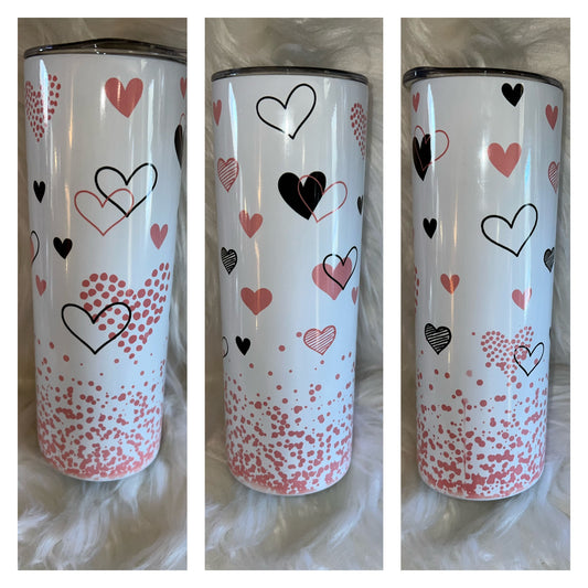 Hearts Pink and Black 20oz. Sublimation Tumbler