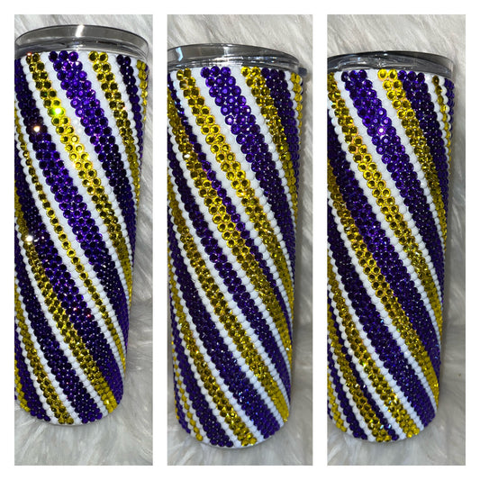 20oz. Purple and Yellow Stripes Rhinestone Tumble