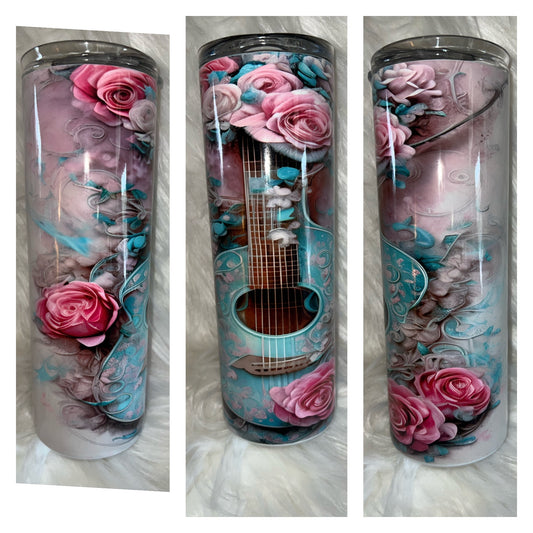 Guitar and pink Roses 20oz. Sublimation Tumbler