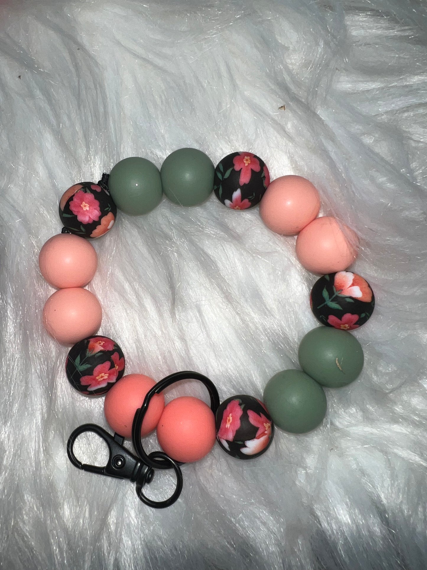 Floral Olive and Peachy Orange Wristlet